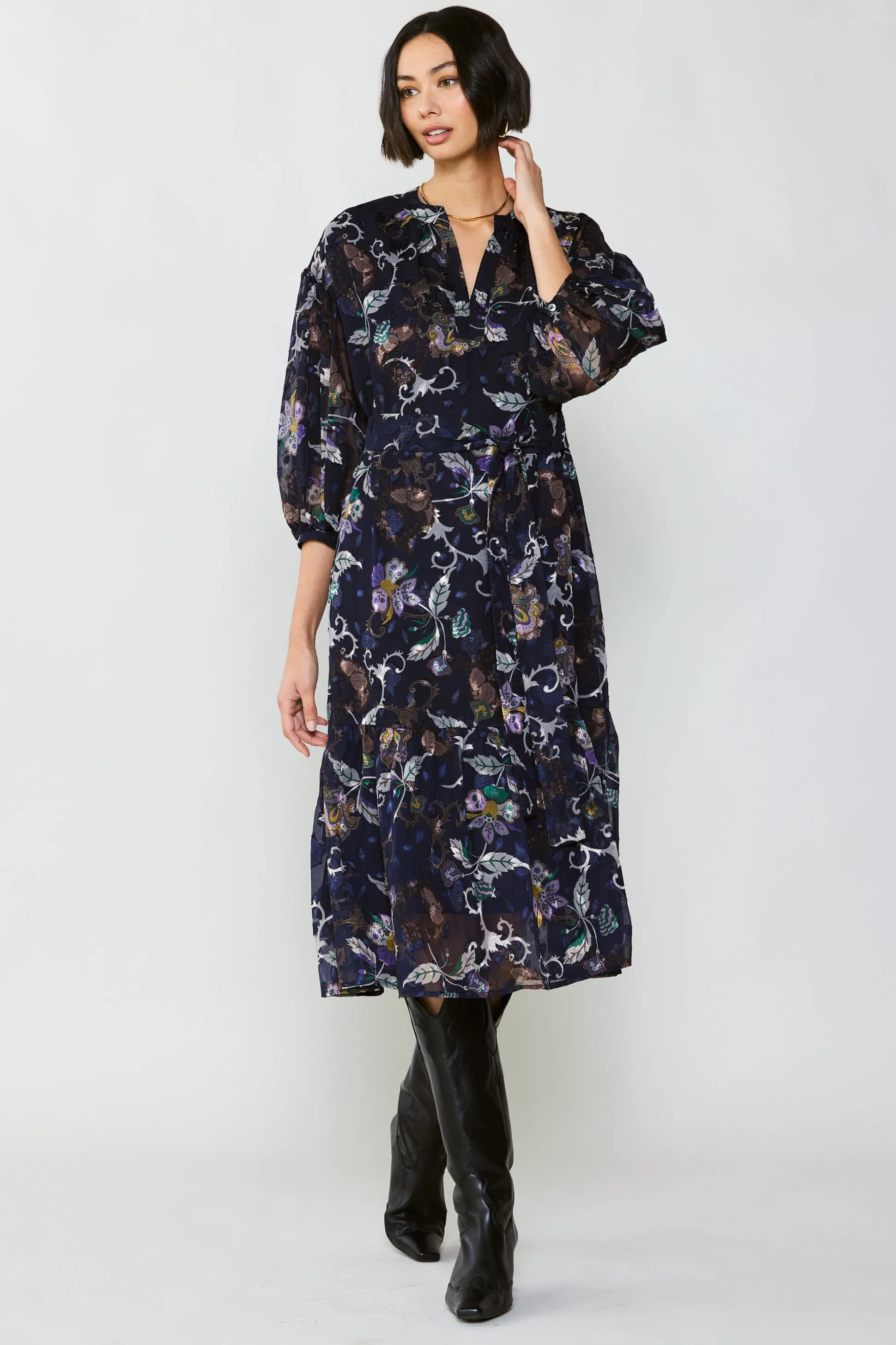 Navy Floral Midi Dress<Current Air Clearance