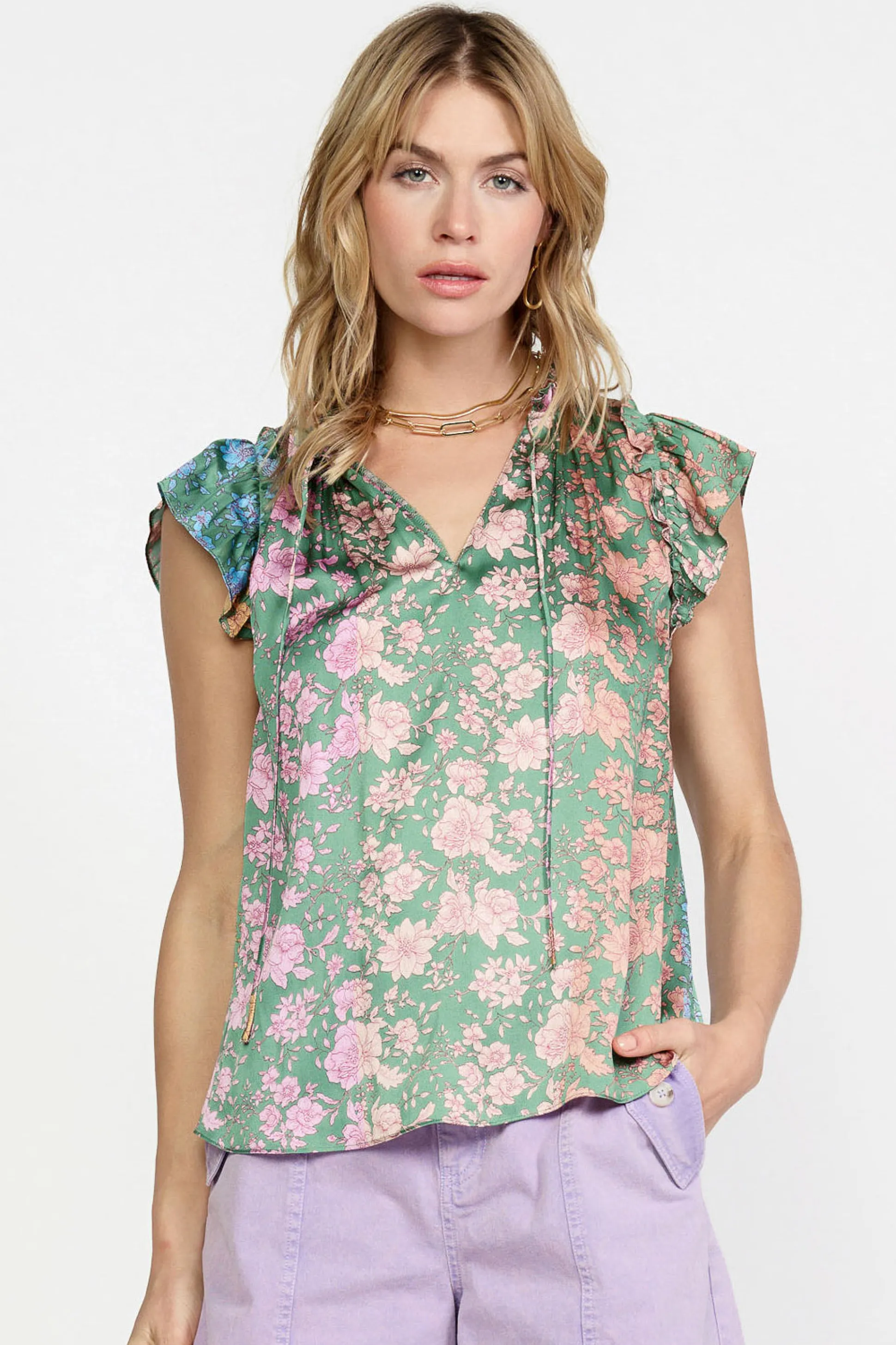 Floral Gradient Ruffled Blouse<Current Air Clearance