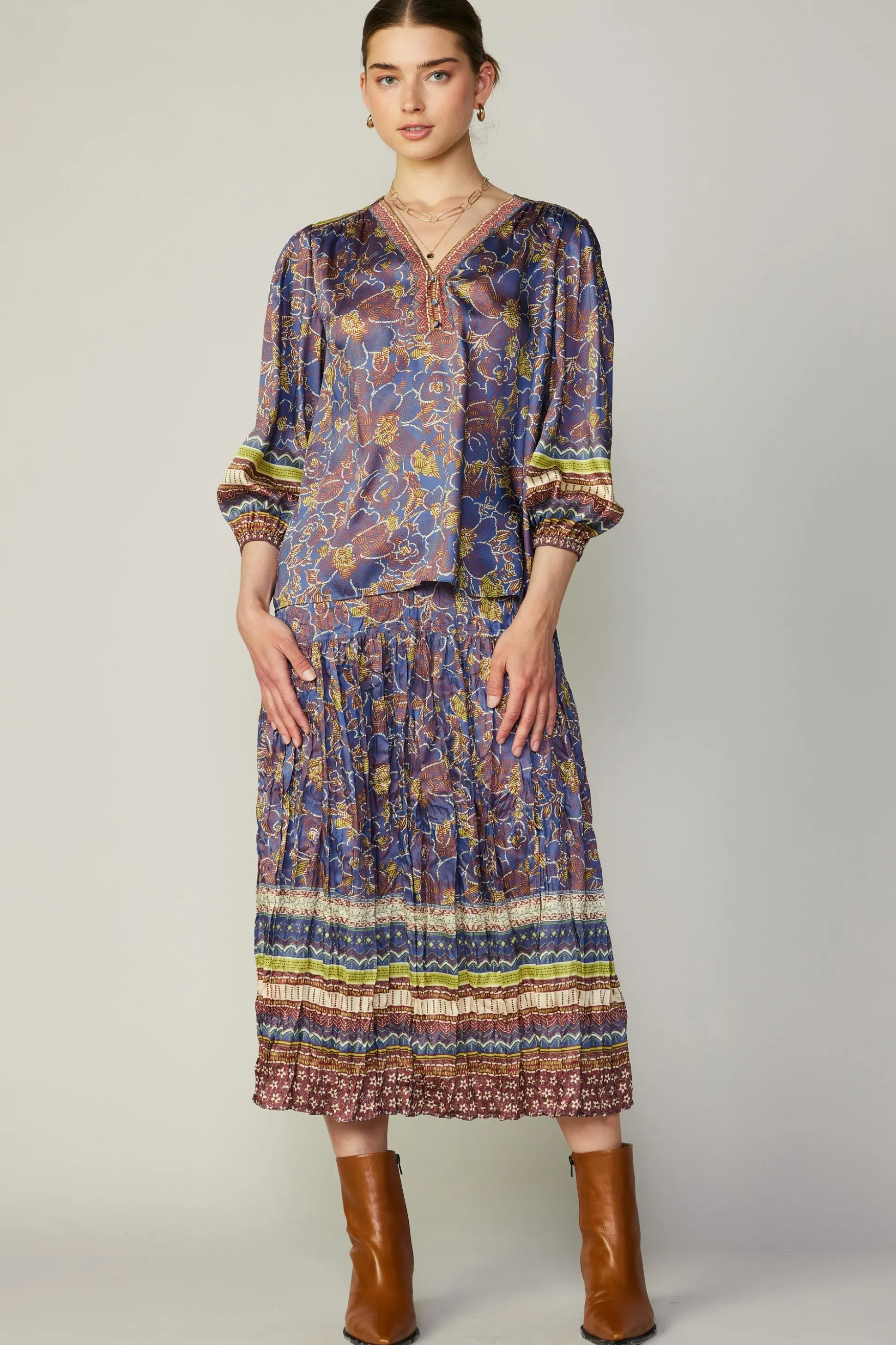 Floral Border Print Top<Current Air Fashion