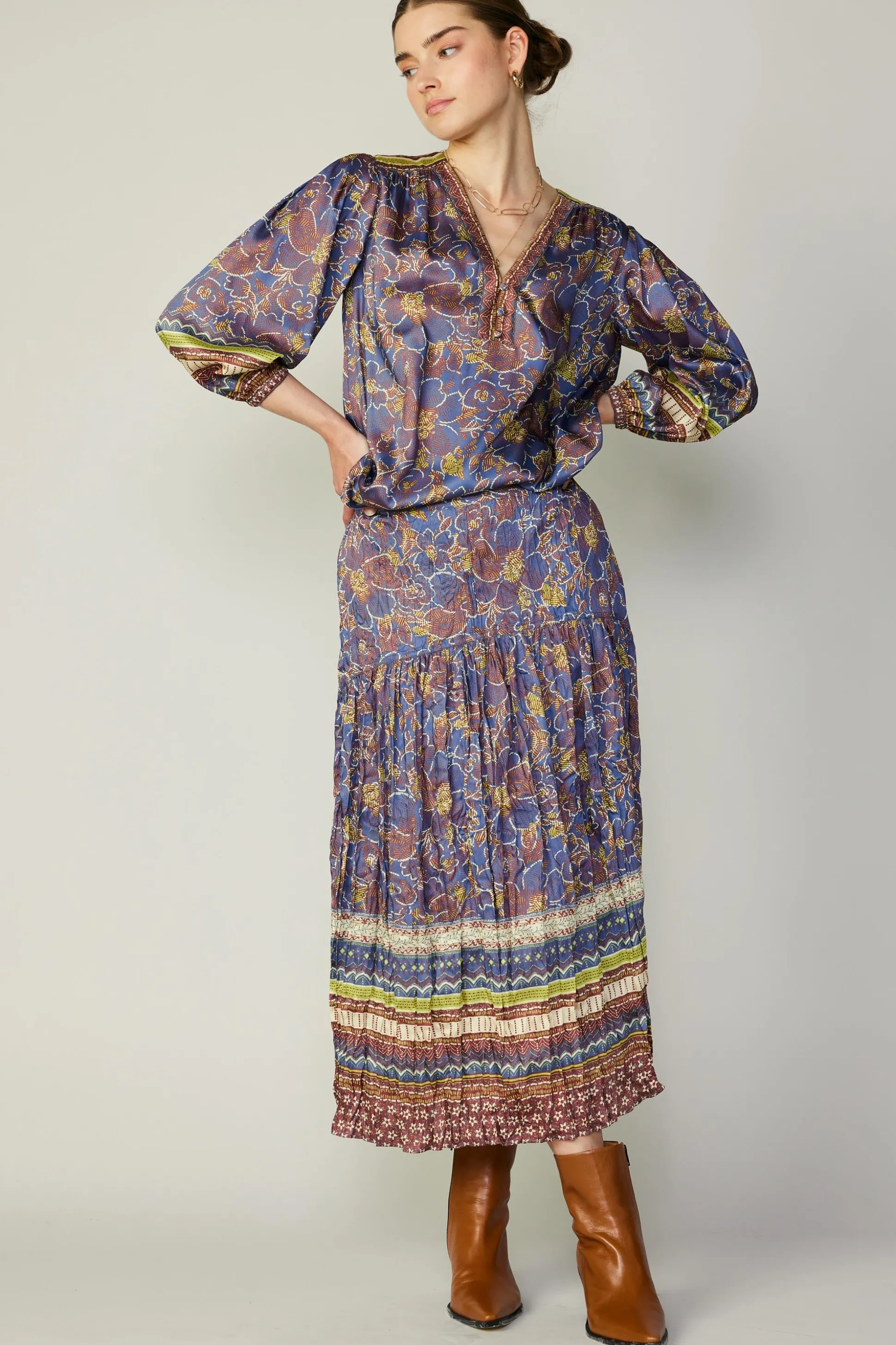 Floral Border Print Top<Current Air Fashion