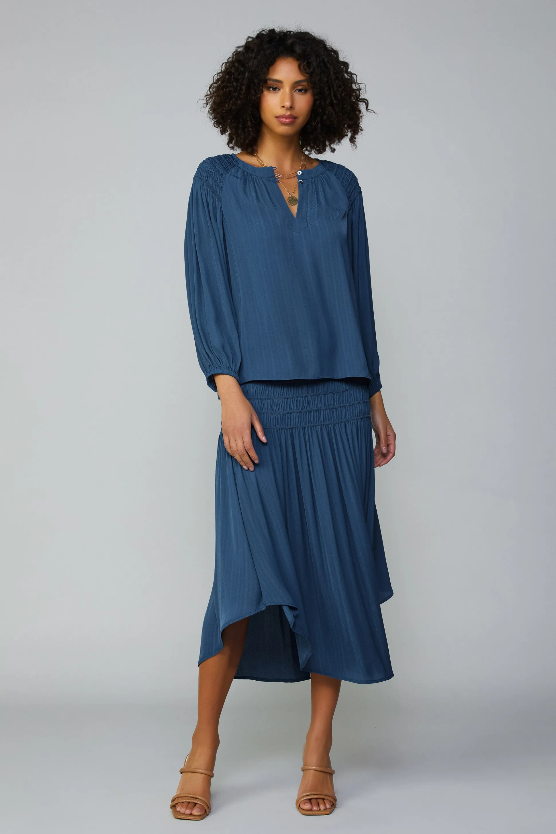 Smocked Shoulder Button Blouse<Current Air Best