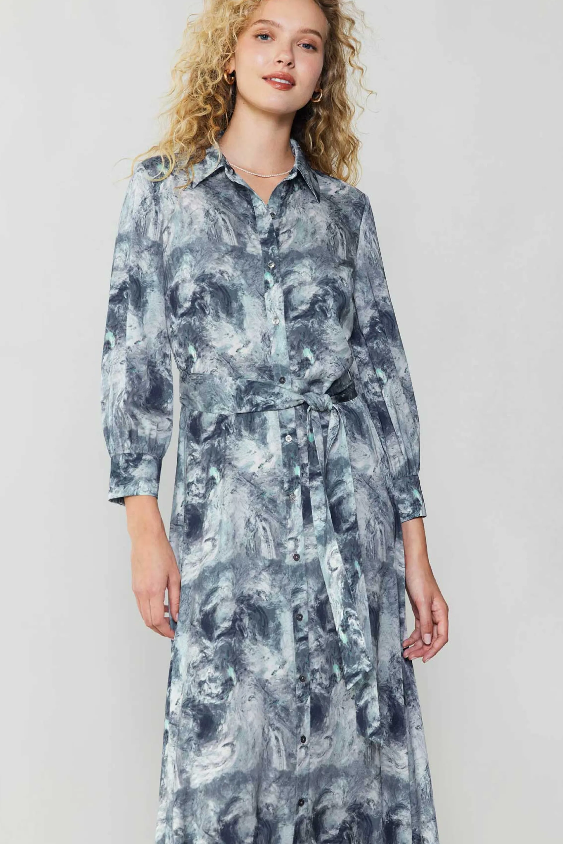 Marbled Motif Buttondown Dress<Current Air Best