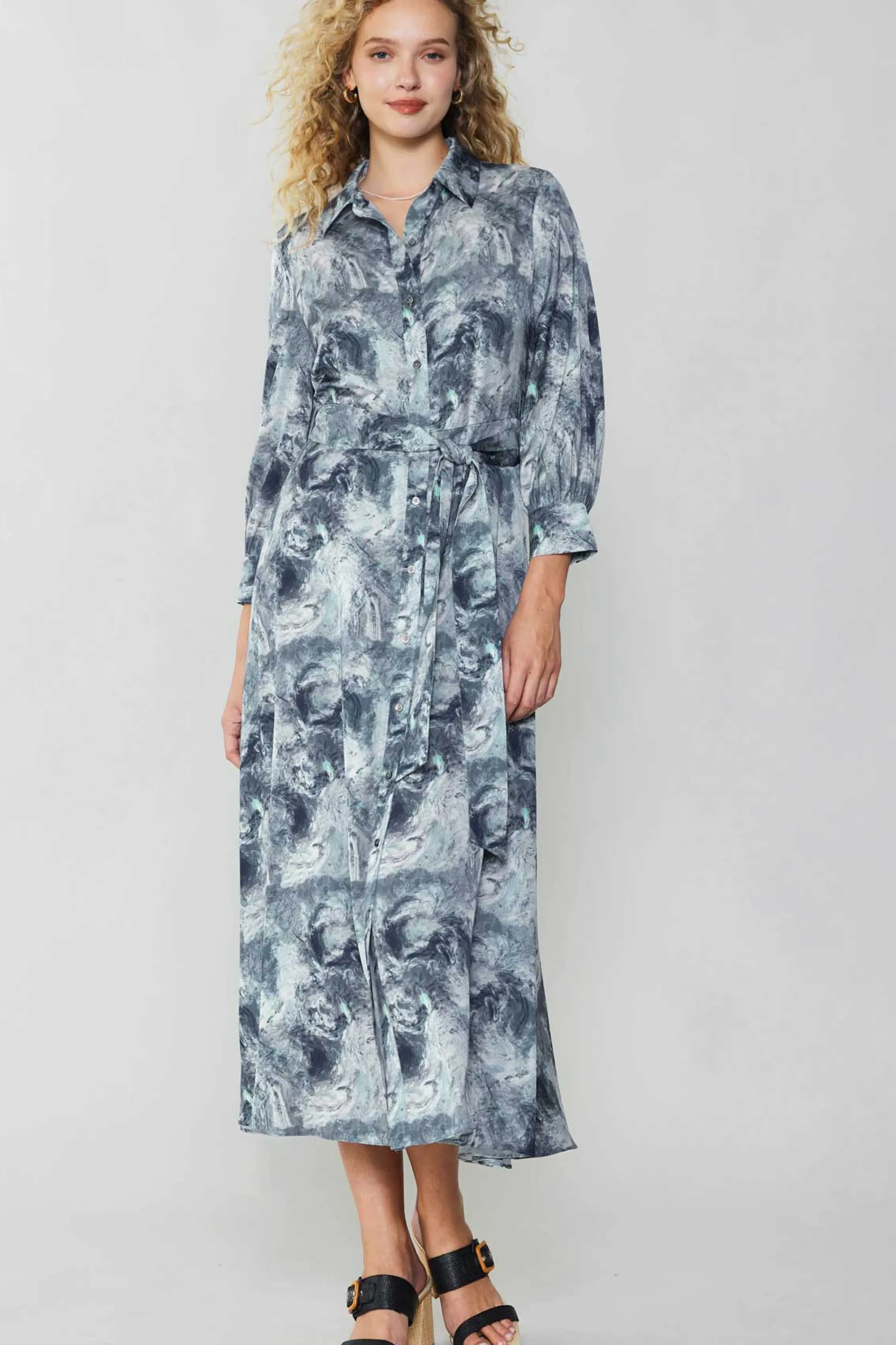 Marbled Motif Buttondown Dress<Current Air Best