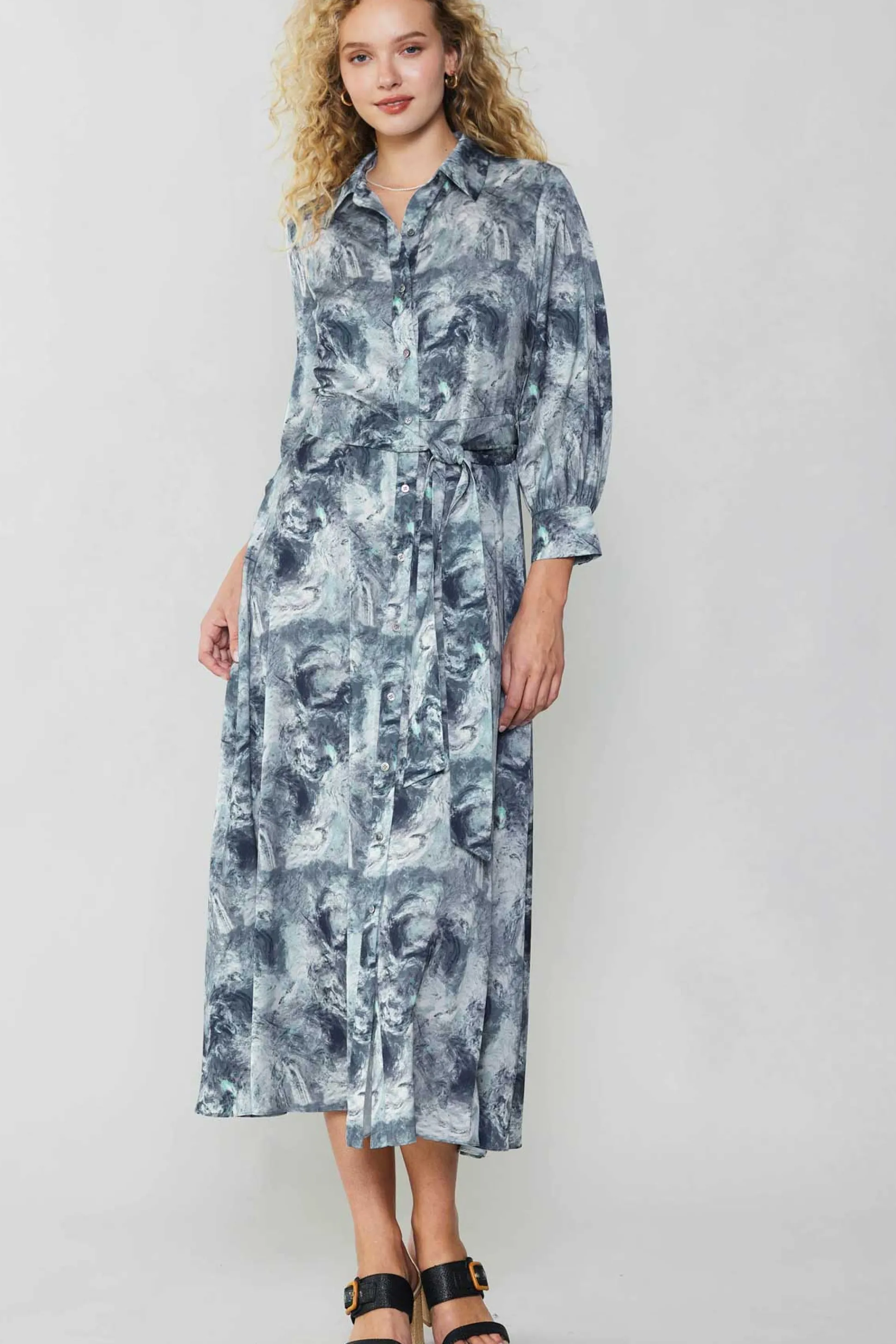 Marbled Motif Buttondown Dress<Current Air Best