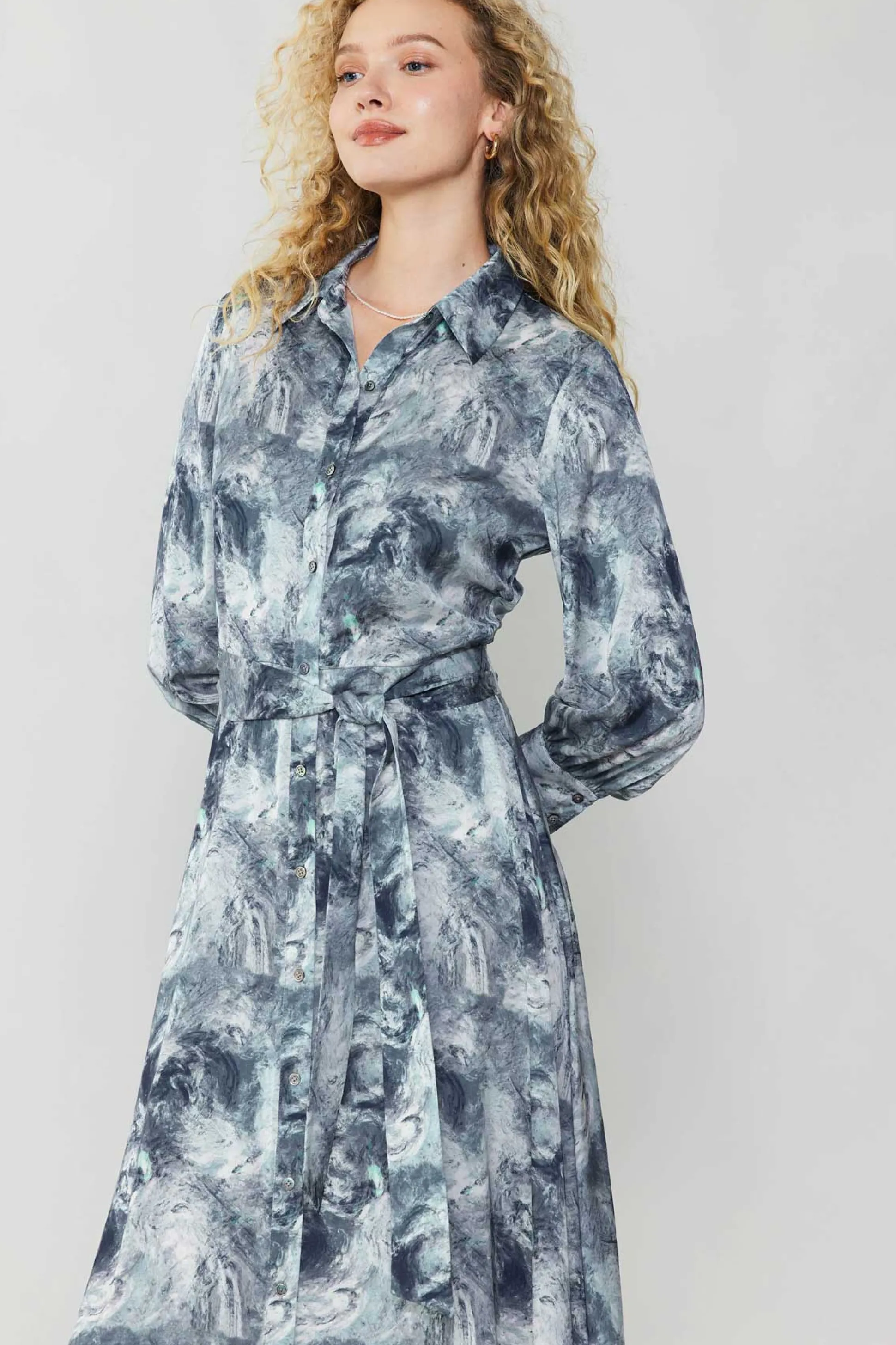 Marbled Motif Buttondown Dress<Current Air Best