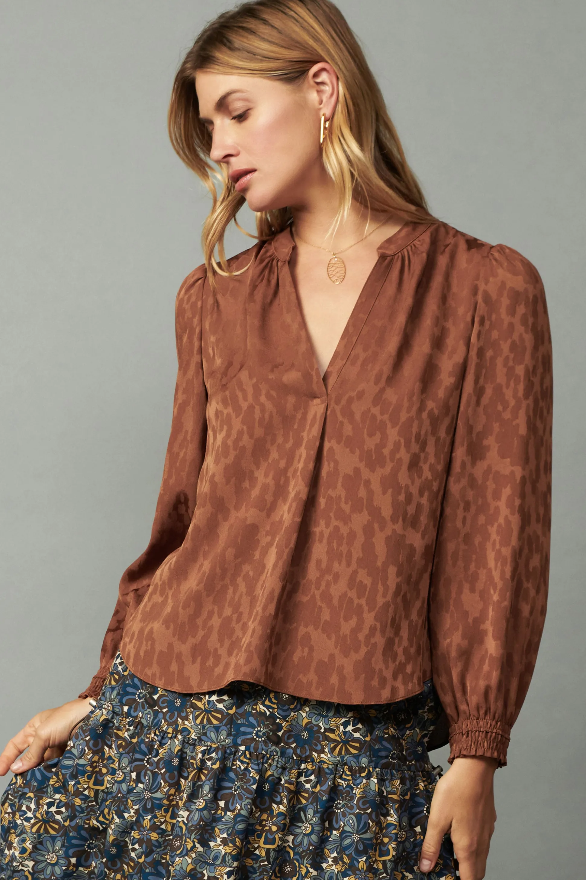Autumn Split Neck Blouse<Current Air New